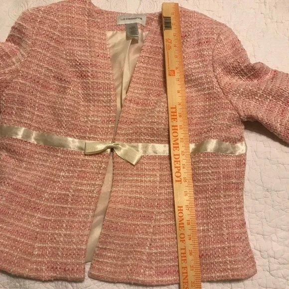 Adorable pink & cream tweed Liz Claiborne blazer with ribbons & bows (12) - Picture 10 of 16